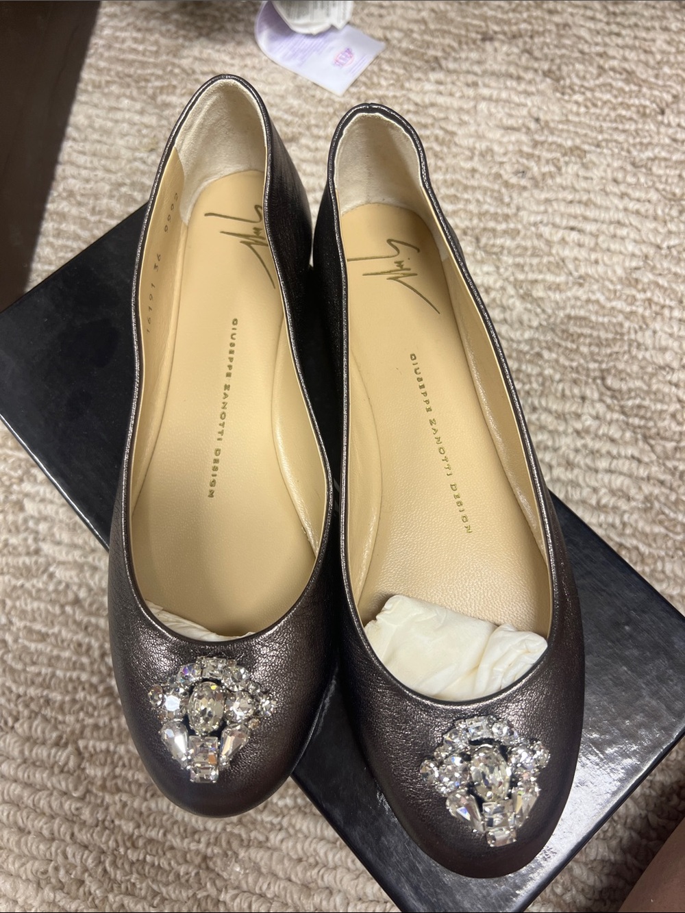 BNWB Giuseppe Zanotti Metallic Bronze Crystal-Embellished Ballet Flats